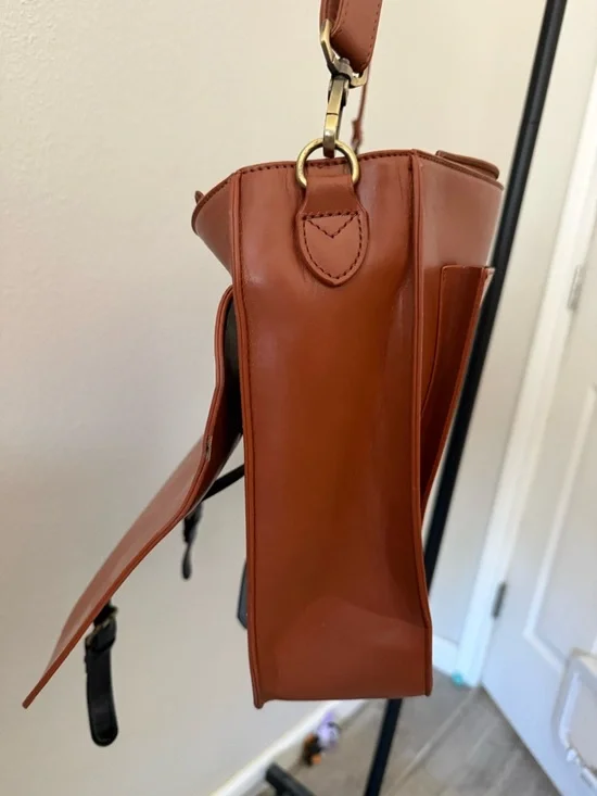 Ecosusi Vegan Leather Satchel Shoulder Bag Briefcase with Black Bow Accent - Tan - Picture 6 of 10